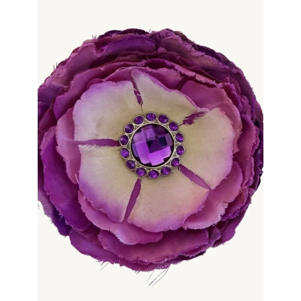 Purple Flower Hair Clip Rhinestone Center Large Floral Hair Accessory Boutique